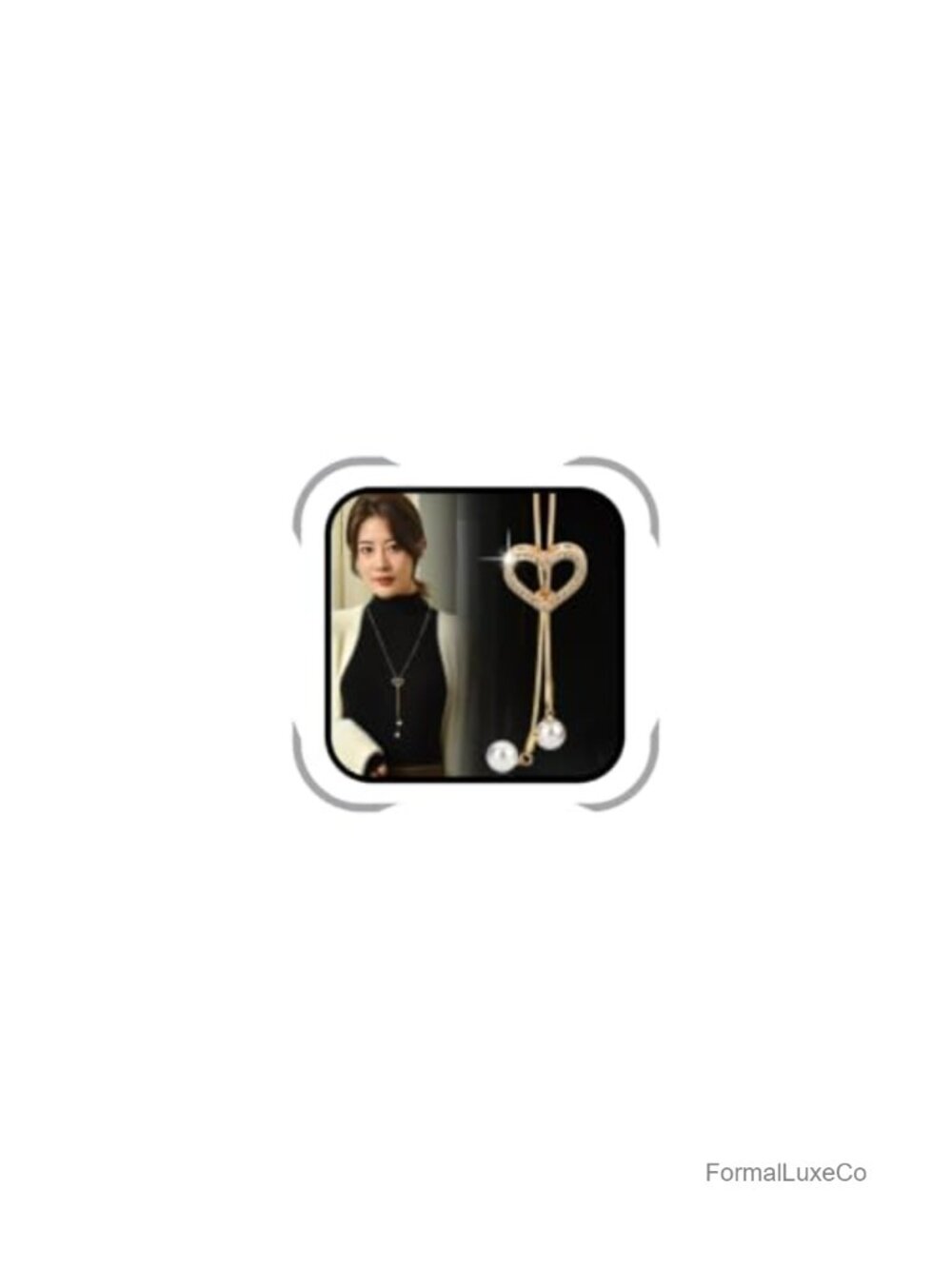 Crystal Heart Necklace Women Long Pearl Tassel Chain Dressy Jewelry